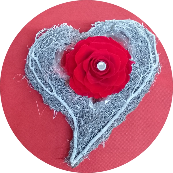 Rosa rossa stabilizzata XXL e cuore argento